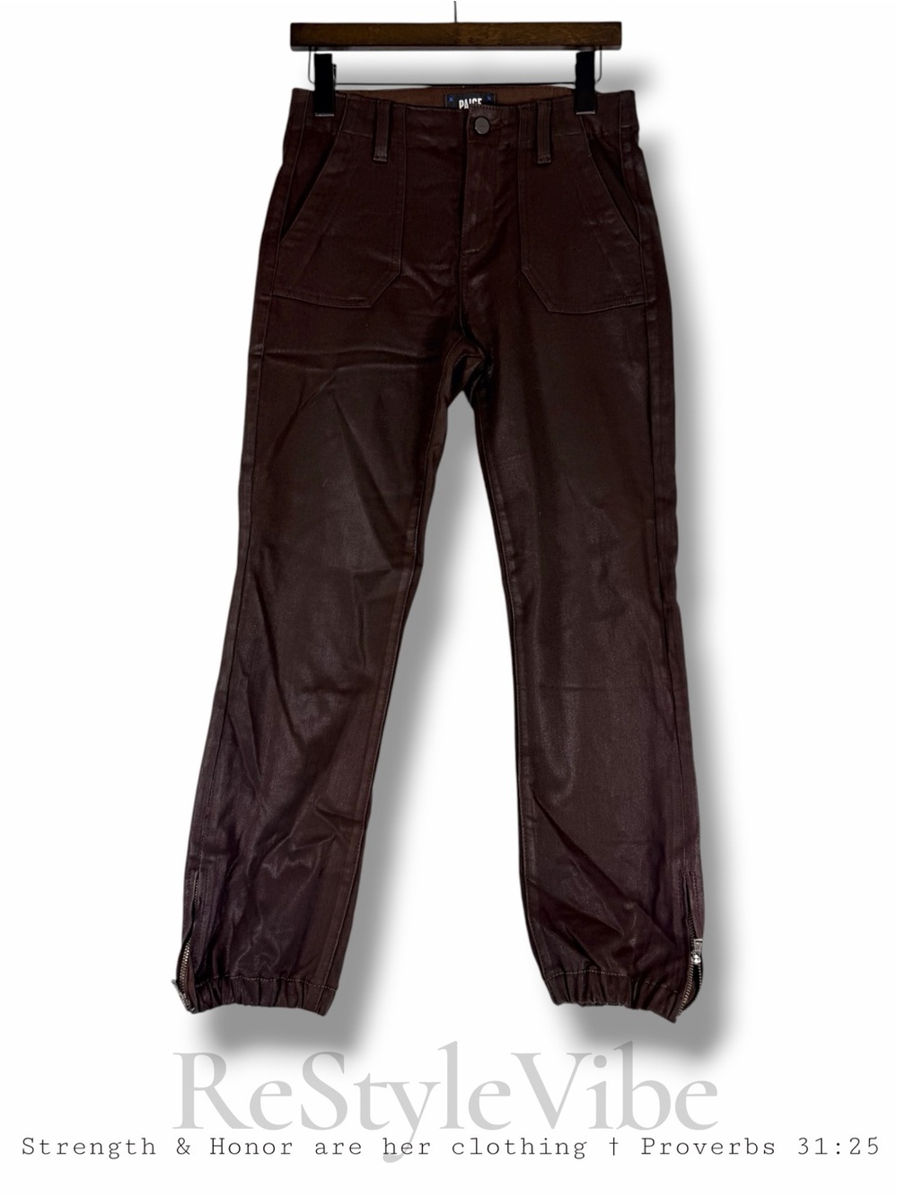 PAIGE Womens Size 26 Pants Denim Jeans Vegan Faux Leather Stretch Jogger Mayslie